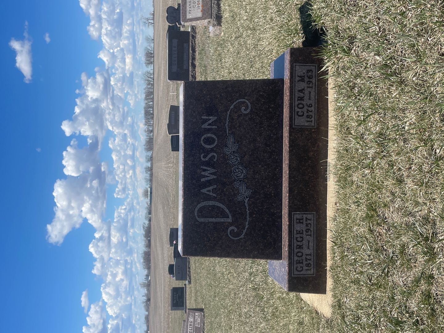 Cora May Galvin Dawson's grave. Photo 1